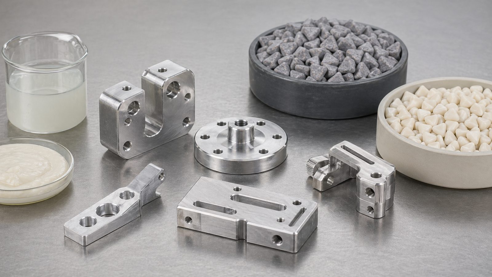 CNC machined aluminum parts with plastic finishing media and compound
