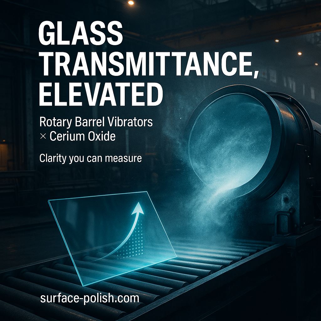 Polishing Glassware for Higher Transmittance: Rotary Barrel Vibrators × Cerium Oxide